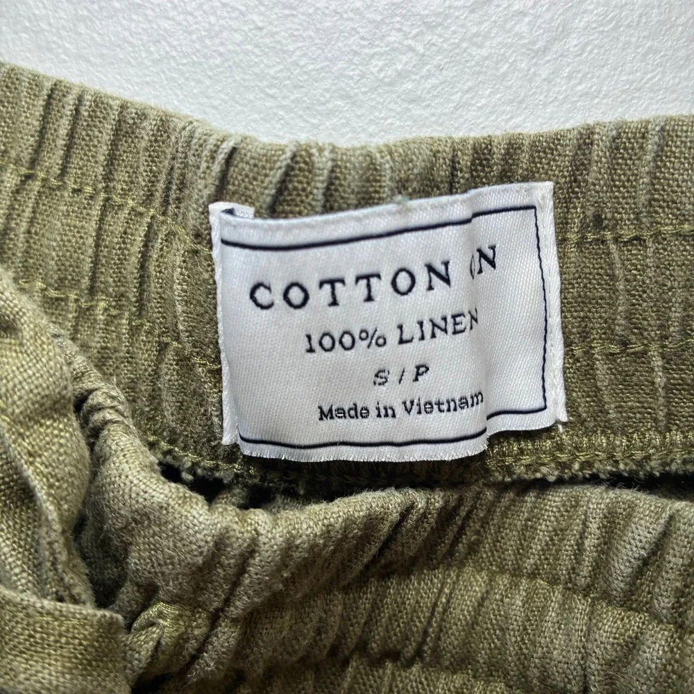 Cotton On Linen Cargo Pants Women Small Olive Green Utility Minimalist Gorpcore